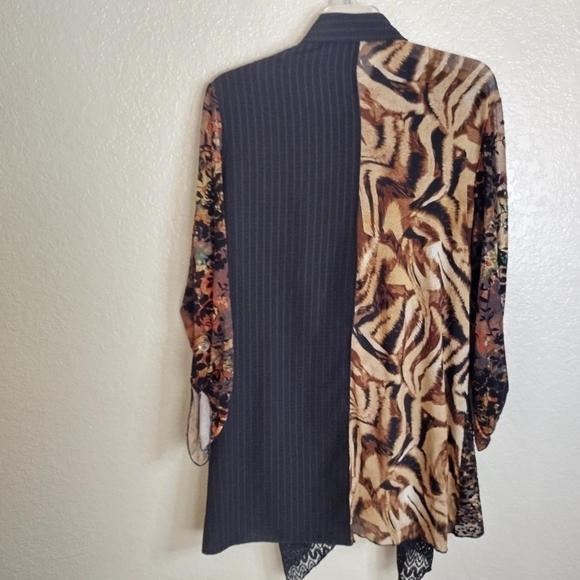 Calessa color block button down velour blouse sz L - Picture 2 of 9